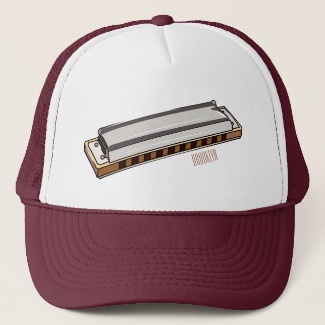 Harmonica cartoon illustration trucker hat (Front)