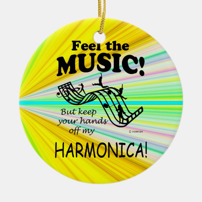 Harmonica Feel The Music Ceramic Tree Decoration (Front)