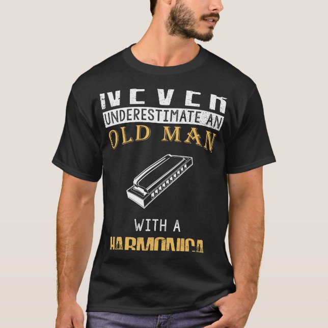 Harmonica Humour: Old Man Musician Tee for Melodic (Front)