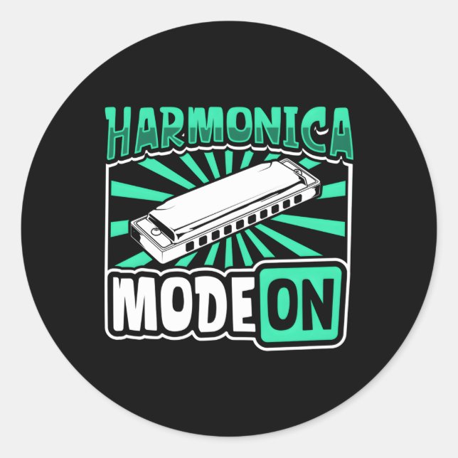 Harmonica Mode On Harmonica Player Classic Round Sticker (Front)