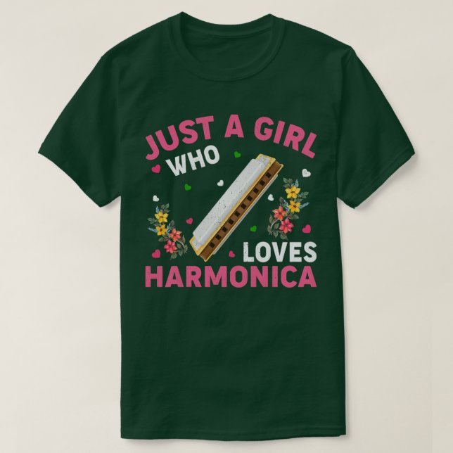 Harmonica Music Lover Just A Girl Who Loves Harmon T-Shirt (Design Front)