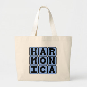 Harmonica, Musical Instrument Large Tote Bag