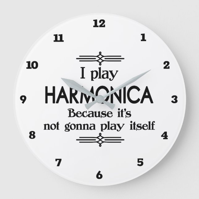 Harmonica - Play Itself Funny Deco Music Large Clock (Front)