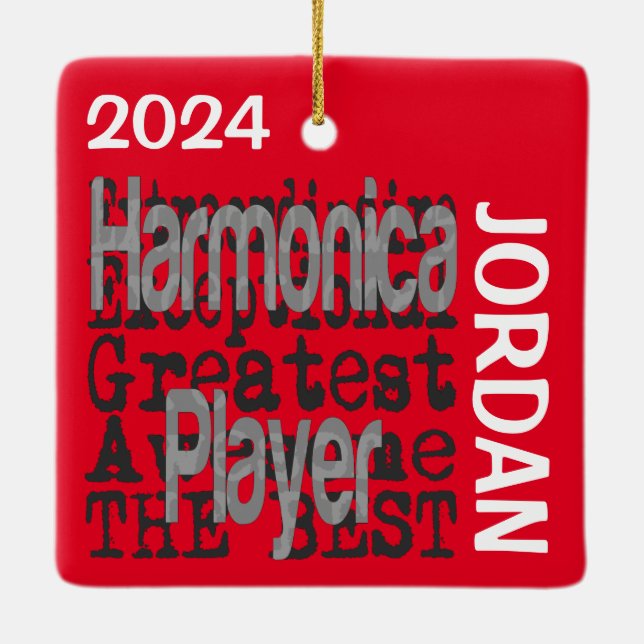 Harmonica Player Extraordinaire CUSTOM Ceramic Ornament (Back)