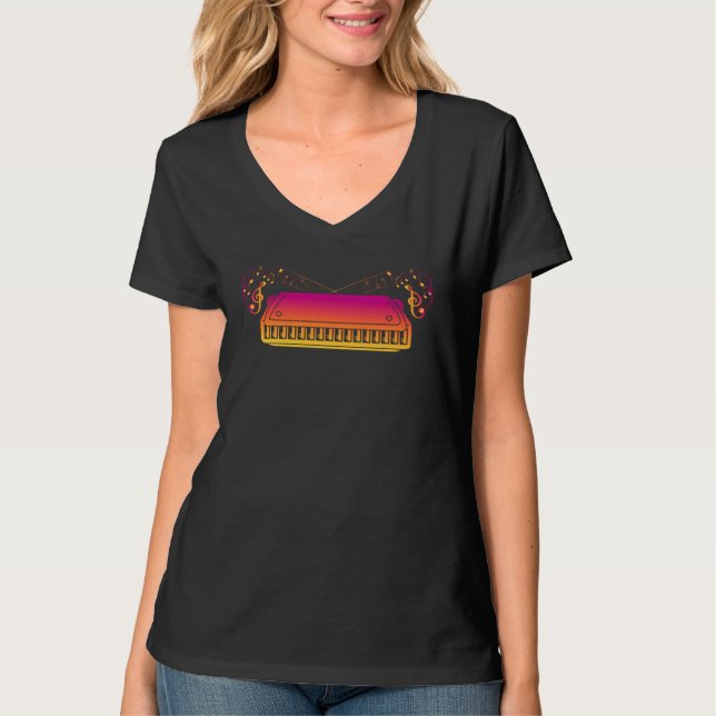 Harmonica Player Instrument Harmonica Mouth Organ  T-Shirt (Front)