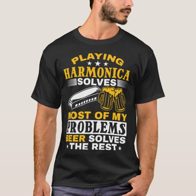 Harmonica Player Playing Harmonica T-Shirt (Front)