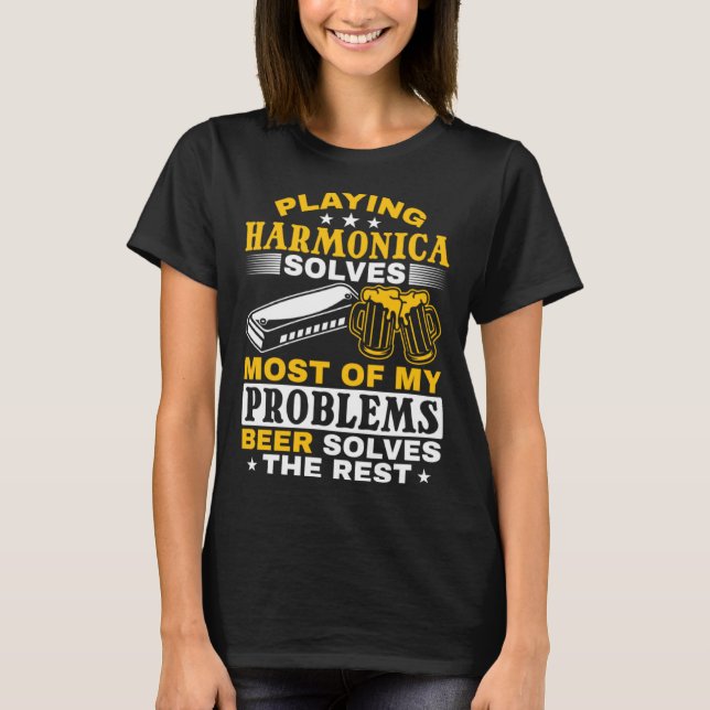 Harmonica Player Playing Harmonica T-Shirt (Front)