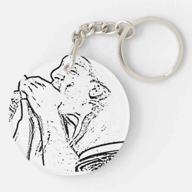 Harmonica Player with drum outline Key Ring (Back)
