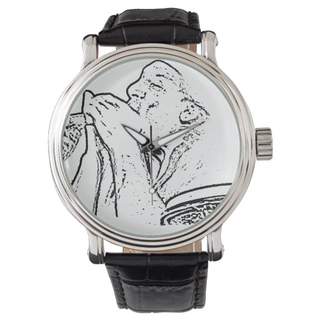Harmonica Player with drum outline Watch (Front)