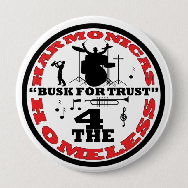 Harmonicas for the Homeless 10 Cm Round Badge (Front)