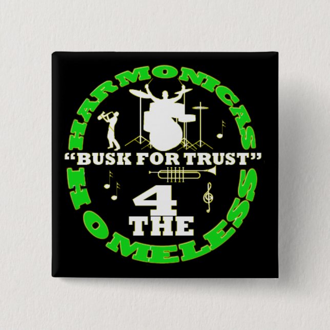 Harmonicas for the Homeless 15 Cm Square Badge (Front)