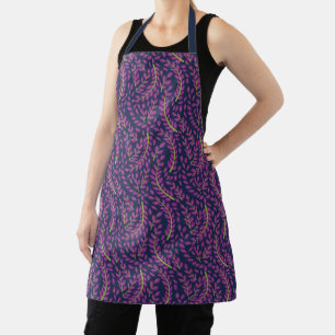 Harmonious Botanical Art on Dark Blue Background Apron