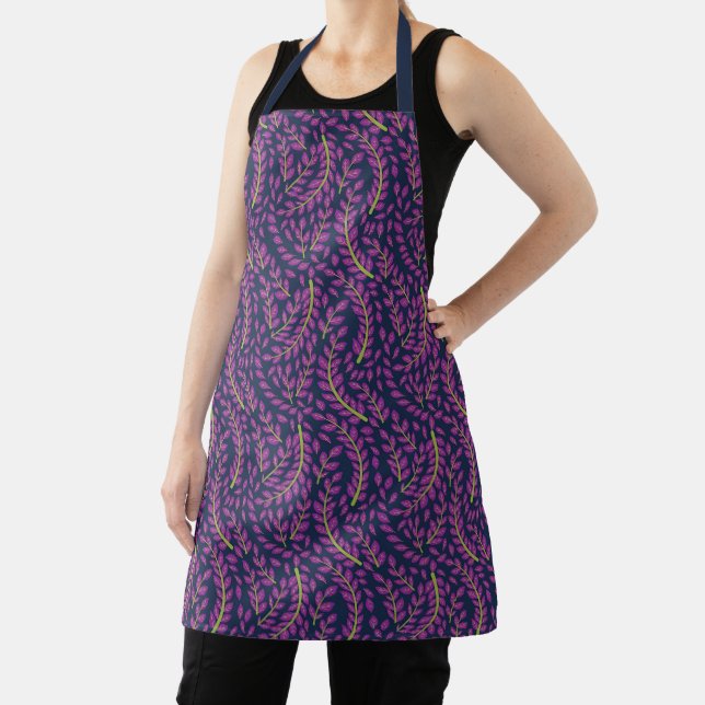 Harmonious Botanical Art on Dark Blue Background Apron (Insitu)