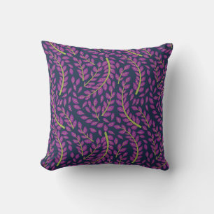Harmonious Botanical Art on Dark Blue Background Cushion