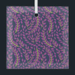 Harmonious Botanical Art on Dark Blue Background Glass Tree Decoration<br><div class="desc">Purple leafy branches with green stems form a seamless pattern on a dark blue background,  creating a vibrant and harmonious botanical design.</div>