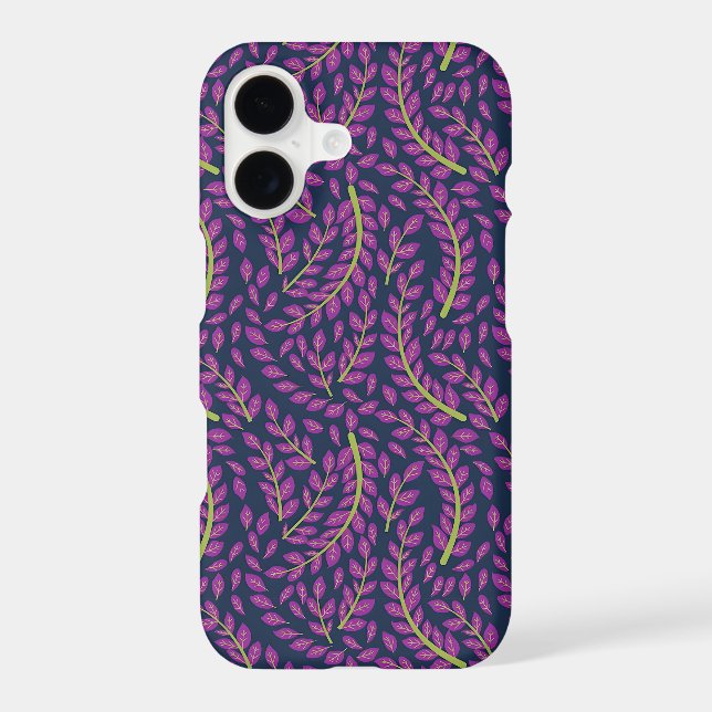 Harmonious Botanical Art on Dark Blue Background iPhone Case (Back)