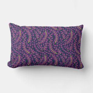 Harmonious Botanical Art on Dark Blue Background Lumbar Cushion