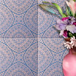 Harmonious Intricate Blue Pink Geometric Pattern Tile<br><div class="desc">This is a captivating ceramic tile that instantly draws the eye with its intricate and symmetrical design. The tile features a mesmerising eight-pointed star at its centre, surrounded by an elaborate floral pattern. The design is rendered in a soothing palette of blue and creamy pink, creating a harmonious blend of...</div>