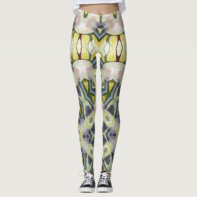 Harmonious Retro Vintage Artdeco Pastel Pattern Leggings (Front)