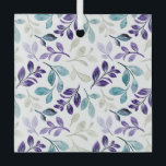 Harmonious Watercolor Leaves Design  Glass Tree Decoration<br><div class="desc">Watercolor pattern of branches with leaves in teal,  purple,  and gray on a white background. The design is harmonious and elegant.</div>