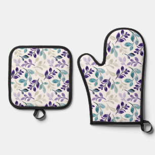  Harmonious Watercolor Leaves Design  Oven Mitt & Pot Holder Set