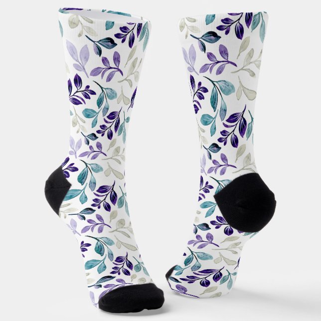  Harmonious Watercolor Leaves Design  Socks (Angled)