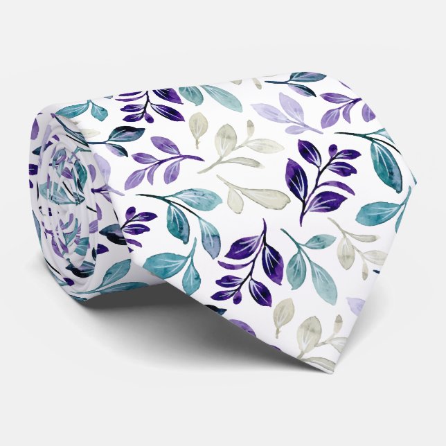 Harmonious Watercolor Leaves Design  Tie (Rolled)