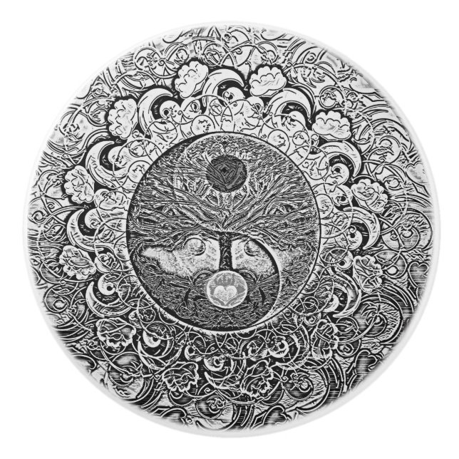 Harmony and Balance Silver Yin Yang Ceramic Knob (Front)