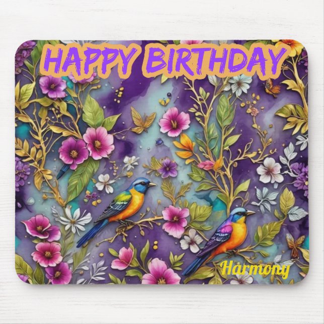 HARMONY ~ Birds Flowers ~ Birthday Greetings ~  Mouse Pad (Front)