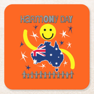 Harmony Day Australia Square Paper Coaster