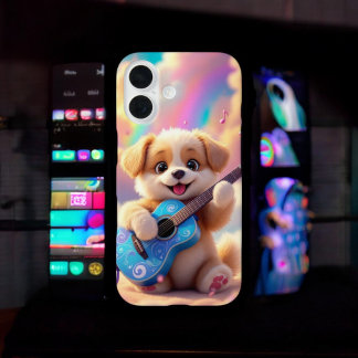 Harmony Hound: Delightful Dog Guitar iPhone 16 Case