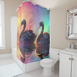 Harmony in Colour: Canada Geese on a Rainbow Pond Shower Curtain