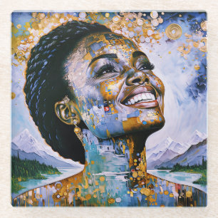 "Harmony in Gold and Sky" Glass Coaster
