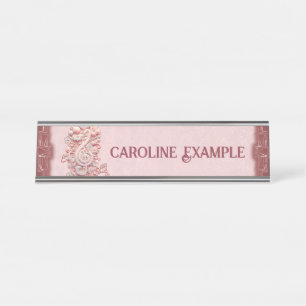 Harmony in pink, a majestic, stylised treble clef. desk name plate