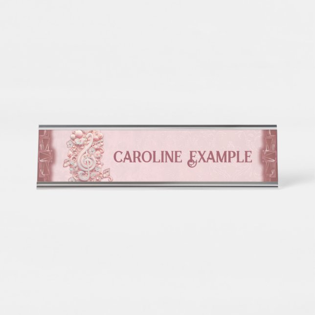Harmony in pink, a majestic, stylised treble clef. desk name plate (Front)