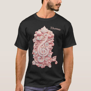 Harmony in pink, a majestic, stylised treble clef. T-Shirt