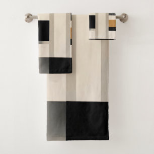 Harmony in Shades: Abstract Composition of B & w Bath Towel Set