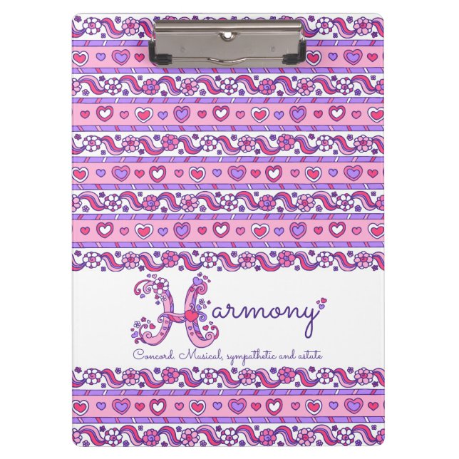 Harmony name meaning hearts letter H clipboard (Front)