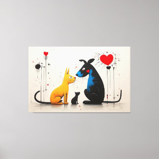 Harmony of Canines and Felines: Inspired by  Miró Canvas Print