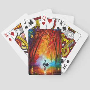 HARMONY OF CONTRASTS - BLACK SWAN ON COLORFUL POND PLAYING CARDS