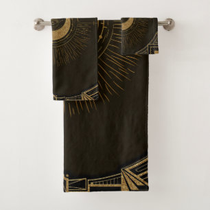 Harmony of the elements: moon, gold and geometry. bath towel set