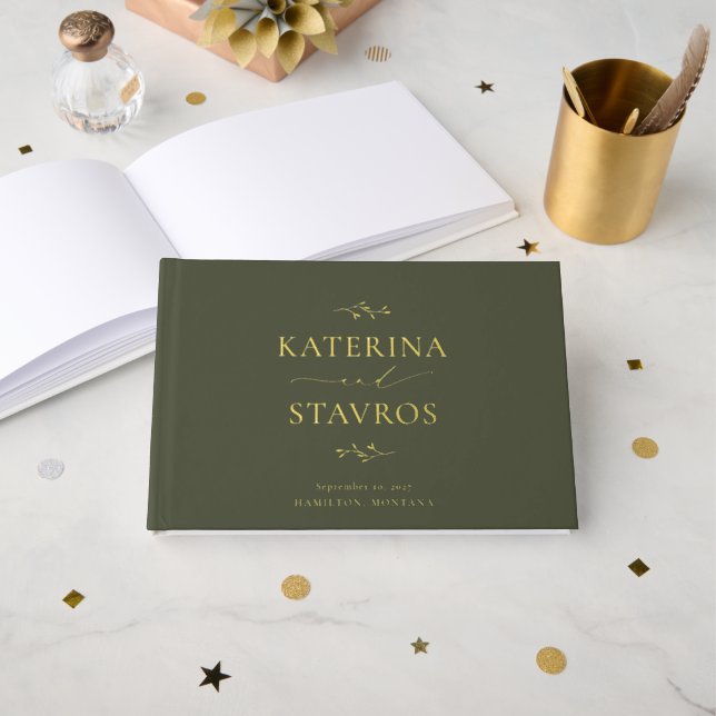 HARMONY Olive Green Modern Wedding Guest Book (Front Open)