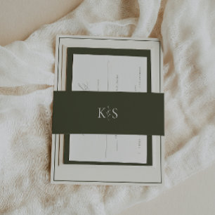 HARMONY Olive Green Monogram Minimalist  Invitation Belly Band