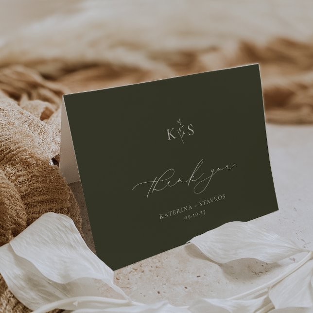 HARMONY Olive Green Wedding Photo Thank You Card (Creator Uploaded)