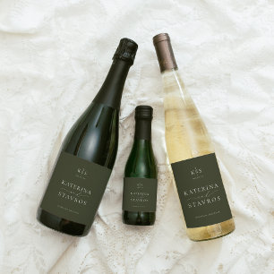 HARMONY Olive Green Wedding Sparkling Wine Label