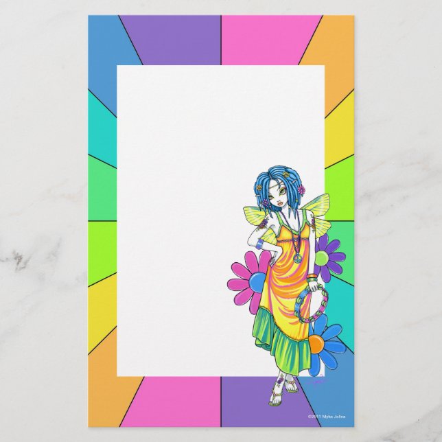 "Harmony" Rainbow Flower Child Fairy Stationery (Front)