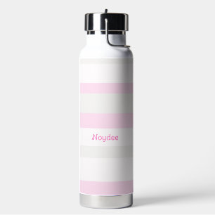 Harmony Stripes Horizontal Lines Grey Pink White Water Bottle
