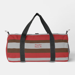 Harmony Stripes Horizontal Lines Grey Red Brown Duffle Bag