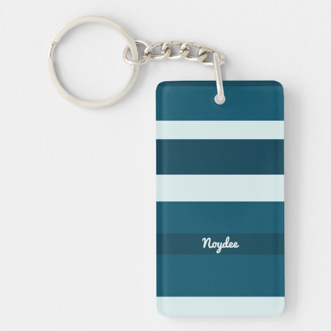 Harmony Stripes Horizontal Lines Sea Blue White Key Ring (Front)