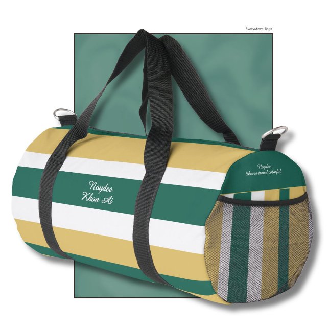 Harmony Stripes Lines Green Gold White Duffle Bag (Creator Uploaded)